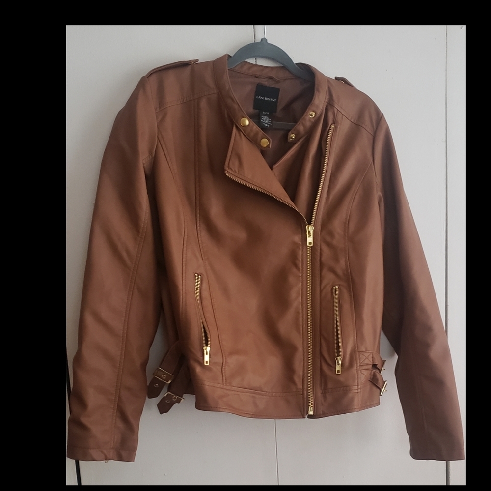 Lane Bryant Brown Vegan Leather Moto Jacket 14/16